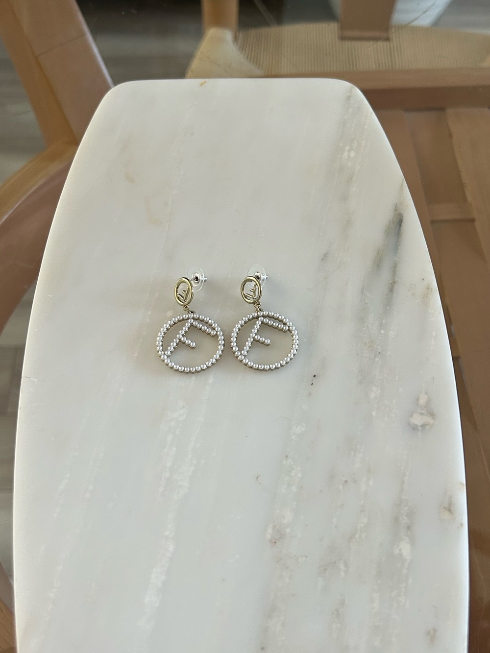Custom Pearl Drop Earrings with Letter F Women's Jewelry